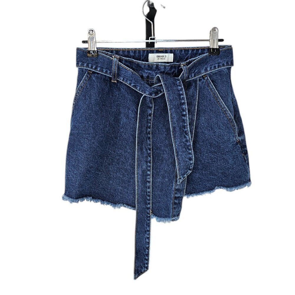 Forever 21 Womens Belted Denim Skort, Blue, Shorts, Tie Waist, Size Small